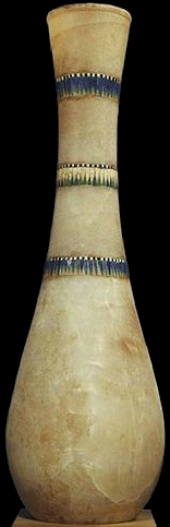 Altgyptische l- oder Salbvase aus Alabaster (Kalzit) mit bltenartigen Verzierungen aus Tutanchamuns Grab