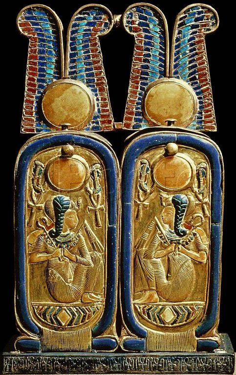Goldenes Doppelgef fr Kosmetik aus zwei Knigskartuschen des Pharao Tutanchamun